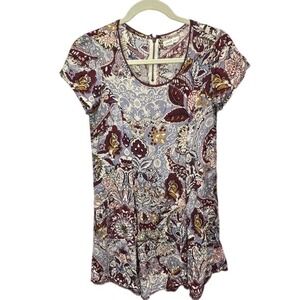 Silence + Noise Floral Print Mini Dress‎ Bohemian Casual Maroon Size S